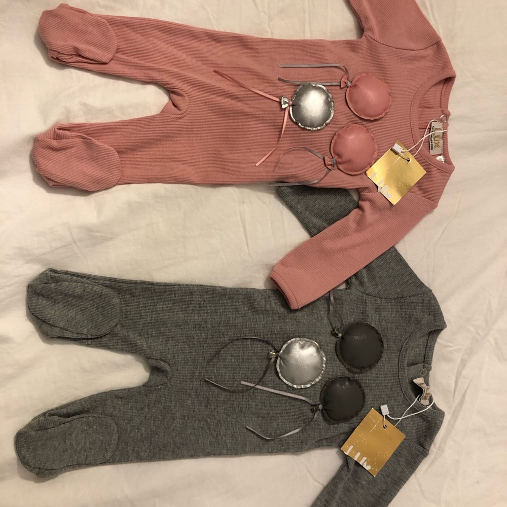 Baby pink/grey 2 piece footie gift set 3 mths- new
